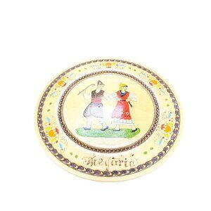 Bulgarian VTG Handmade painted folk traditional dance Wood plate 8.5" SKU 9704